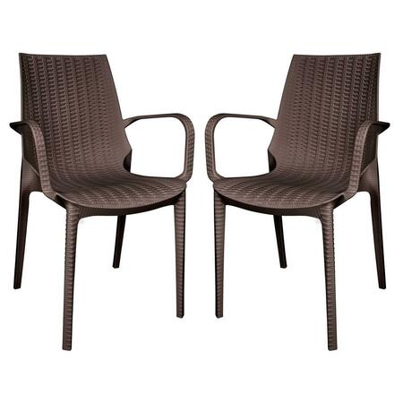 KD AMERICANA 35 x 21 x 22 in. Kent Outdoor Dining Arm Chair, Brown, 2PK KD3034452